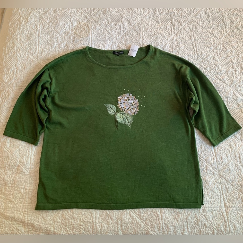 bua/bua Green Floral Short Sleeve Sweater Top Size XXL